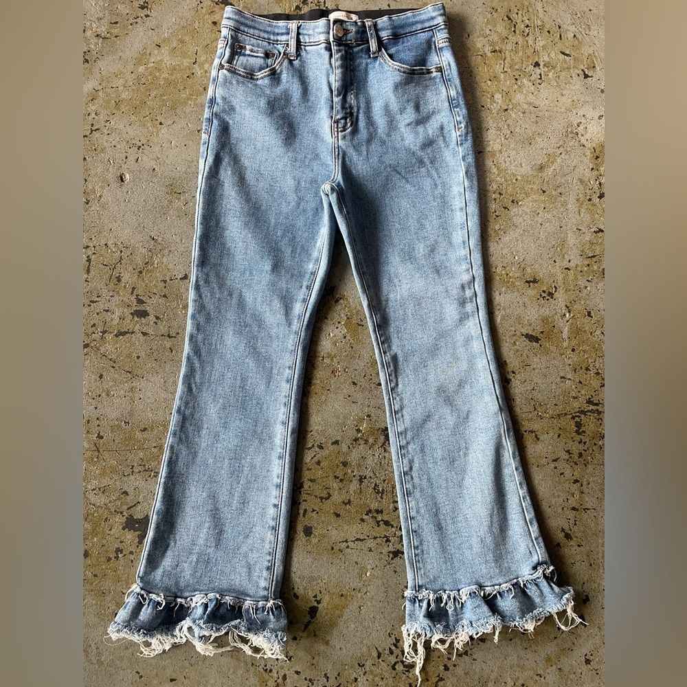 Special A Light Blue Flare Frayed Hem Women’s Jeans Size 7/28